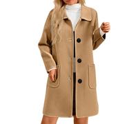 FUPODD Wollmantel Damen Winter Wintermantel Lange Winterjacken Revers Damenjacken Warme Damenmantel Mittellange Wolljacke Winddicht Übergangsmantel Mit Taschen Damen-Mäntel Casual Wintercoat Outwear