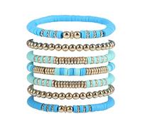 Fuqimanman2020 Surfer-Heishi-Armbänder mit Tonperlen, stapelbar, für Damen, böhmisch, bunt, Vinyl-Disc, Surfer-Perlen, Stretch-Armbänder, Boho, Sommer, Strand, Urlaub, Schmuck-Set, Vinyl, Kein
