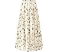 Furpazven Maxirock Rock Lang Damen Skirt Bohemien Sommerrock Hohe Elastische Taille Plissierter Elegant A-Line Sommer Maxi Rock Röck Floral-02 L