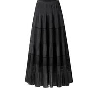 Furpazven Maxirock Rock Lang Damen Skirt Bohemien Sommerrock Hohe Elastische Taille Plissierter Elegant A-Line Sommer Maxi Rock Röck Schwarz S