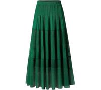 Furpazven Maxirock Rock Lang Damen Skirt Bohemien Sommerrock Hohe Elastische Taille Plissierter Elegant A-Line Sommer Maxi Rock Röck Grün XL