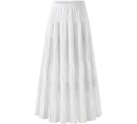 Furpazven Maxirock Rock Lang Damen Skirt Bohemien Sommerrock Hohe Elastische Taille Plissierter Elegant A-Line Sommer Maxi Rock Röck Weiß M