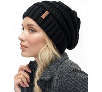 FURTALK Gestrickte Winter Slouchy Beanie Mütze Oversized Unisex Crochet Cable Ski Cap Baggy Slouch Hüte für Frauen Männer, Schwarz, Einheitsgröße