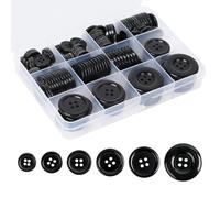 Furuising 140 Stück Groß Knöpfe Schwarz, 15-30mm Harz Knöpfe, 4-Loch Knöpfen zum Basteln mit Aufbewahrungsbox für Kleider Nähen Mantel Hemden