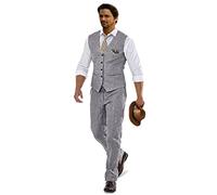 Furuyal Leinenanzüge für Herren, lässig, Hochzeit, 2-teilig, Anzüge für Trauzeugen, Smoking, Sommer, Strand, Abschlussball, Weste und Hose, Hellgrau, XS