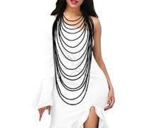 FUSHENGTER Halskette Damen Anhänger Pulloverkette Frauen Einzigartige Gothic Handmade Schwarze Gummikette Mehrschichtige Lange Halskette Punk Pullover Kette Schwarz