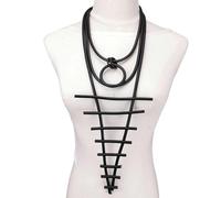 FUSHENGTER Halskette Damen Anhänger Pulloverkette Frauen Einzigartige Handgemachte Luxuriöse Schwarze Gummikette, Geometrisch, Gotisch, Schwarz, Große Kette, Schwarz