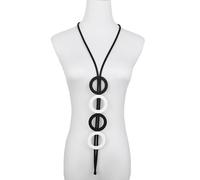 FUSHENGTER Halskette Damen Anhänger Pulloverkette Frauen Einzigartige Schwarz-Weiß-Anhänger Rund Schwarz Gummi Kette Damen Mode Schwarz