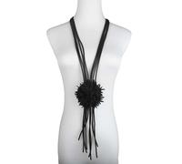 FUSHENGTER Halskette Damen Anhänger Pulloverkette Frauen Einzigartige Schwarze Große Blumenquaste, Handgefertigter Gummikettenanhänger, Böhmisches Zubehör, Schwarz