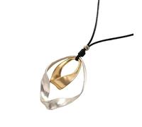 FUSHENGTER Halskette Damen Anhänger Pulloverkette Frauen Einzigartige Unregelmäßiger Zweifarbiger Geometrischer Kreis Vintage Lange Schwarze Lederhalsketten Pulloverkette Gold