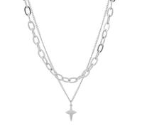 FUSHENGTER Halskette Damen Ketten Anhänger Frauen Doppellagige Retro-Halskette Mit Sternenlicht Für Damen Und Herren Mit Kleiner Halskette Im Hip-Hop-Stil, 40 + 7 Cm/43 + 6 Cm