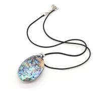 FUSHENGTER Halskette Damen Ketten Anhänger Frauen Geschenk Natürliche Abalone-Muschel-Anhänger, Ovale Form, Muschel-Handwerk, Halsketten-Charms, Lederseil, Trendige Halsketten, Geschenk, Party