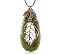 FUSHENGTER Halskette Damen Ketten Anhänger Frauen Geschenk Vintage-Blatt-Mode-Statement-Halsketten-Anhänger, Lange Halskette Aus Holz Für Damen, Grün