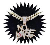 FUSHENGTER Halskette Damen Ketten Anhänger Frauen Hip Hop No Love Halskettenanhänger Für Männer Und Frauen Heart Broke Halsketten Iced Out Bling Kette Goldcubanchain