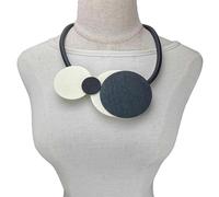 FUSHENGTER Halskette Damen Pulloverkette Anhänger Frauen Große Aussage Halsketten Frauen Holz Halskette Schwarz Weiß Holz Kleidung Kette Zubehör Geschenk