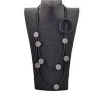 FUSHENGTER Halskette Damen Pulloverkette Anhänger Frauen Halsketten Für Frauen Gummikette Holz Accessoires Große Statement Kleiderkette Grau