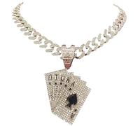 FUSHENGTER Halskette Herren Pulloverkette Damen Anhänger Frauen Männer Männer Frauen Hip Hop Spielkarte Anhänger Halskette Hiphop Iced Out Bling Halsketten Mode