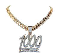 FUSHENGTER Halskette Herren Pulloverkette Damen Anhänger Frauen Männer Männer Hip Hop 1000 Zahl Anhänger Halskette Mit 13Mm Iced Out Bling Hiphop Mode