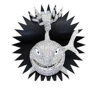 FUSHENGTER Halsketten Herren Hip hop Ketten Anhänger Frauen damenkette Rapper Große Hai-Anhänger-Halskette für Männer, Hip-Hop-Bling mit Iced-Out-Kristall, modisch, silberfarben