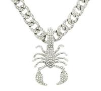 FUSHENGTER Halsketten Herren Hip hop Ketten Anhänger Frauen damenkette Rapper Hip-Hop-Halskette mit 3D-Volldiamant-Skorpion-Anhänger, trendiges Punk-Motorrad-Outfit, Silber, 45 cm