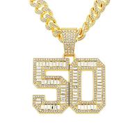 FUSHENGTER Halsketten Herren Hip hop Ketten Anhänger Frauen damenkette Rapper Hip-Hop-Halskette mit Anhänger Nummer 50 für Herren, trendiger Hip-Hop-Halskettenanhänger, goldfarben, 45 cm