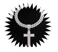 FUSHENGTER Halsketten Herren Hip hop Ketten Anhänger Frauen damenkette Rapper Männer Frauen Hip Hop Kreuz Anhänger Halskette mit 14mm Iced out Anhänger Halsketten Mode Punk Geschenke silberfarbe