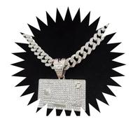 FUSHENGTER Halsketten Herren Hip hop Ketten Anhänger Frauen damenkette Rapper Männer Hip Hop BankCard Form Anhänger Halskette Iced Out Bling Halsketten Mode Silberfarbe