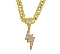 FUSHENGTER Halsketten Herren Hip hop Ketten Anhänger Frauen damenkette Rapper Trendige, coole zweifarbige Diamant-Blitz-Halskette für Herren mit großem Anhänger und funkelnden Diamanten im