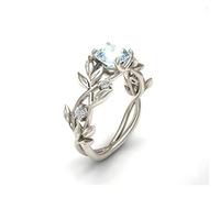 FUSHENGTER Ringe Damen Ring Frauen Geschenk Herren Trendy Geschnitzte Olivenblätter Ringe Für Frauen Exquisite Blaue Zirkon Steine Ringe 9 Weiß