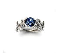 FUSHENGTER Ringe Damen Ring Frauen Geschenk Herren Trendy Geschnitzte Olivenblätter Ringe Für Frauen Exquisite Blaue Zirkon-Steine-Ringe 10 Blau