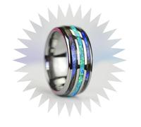 FUSHENGTER Ringe Damen Ring Für Damen Frauen Finger Herren Geschenk Mode 8Mm Rosegold Farbe Hochzeit Männer Ringe Abalone Shell Blau Opal Ringe Männer Hochzeit 10 Silberfarbe