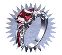 FUSHENGTER Ringe Damen Ring Für Damen Frauen Finger Herren Geschenk Modische, Elegante Damen-Ringe Mit Quadratischem Rotem Stein, Verlobung, Hochzeit, Geschenk Für Frauen, 5 Stück, Rot