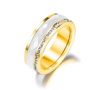 FUSHENGTER Ringe Ring Damen Finger Frauen Herren Geschenk Klassischer Ring Aus Keramik In Weiß Und Schwarz Mit Cz-Kristallen Für Damen,9 R18056G