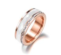 FUSHENGTER Ringe Ring Damen Finger Frauen Herren Geschenk Klassischer Weiß-Schwarzer Keramikring Mit Cz-Kristallringen Für Damen 8 R18056R