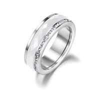 FUSHENGTER Ringe Ring Damen Finger Frauen Herren Geschenk Klassischer Weiß-Schwarzer Keramikring Mit Cz-Kristallringen Für Damen 7 R18056P