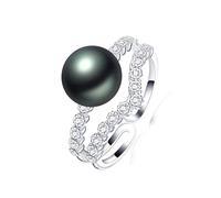 FUSHENGTER Ringe Ring Damen Finger Frauen Herren Geschenk Luxuriöser Zirkon-Ring Mit Natürlicher Süßwasserperle,Modische Party,Verstellbare Perlenringe Für Frauen,Größenverstellbar,Schwarz