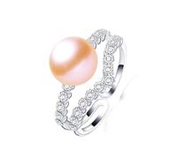 FUSHENGTER Ringe Ring Damen Finger Frauen Herren Geschenk Luxuriöser Zirkon-Ring Mit Natürlicher Süßwasserperle,Modische Party,Verstellbare Perlenringe Für Frauen,Größenverstellbar,Rosa