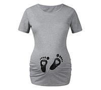 Fußabdrücke Baby mit Herz Lustige witzige süße Umstandsmode Oberteil mit Motiv Umstandsshirt für die Schwangerschaft T-Shirt Damen Schwangerschaftsshirt, Freizeit Bequem Kurzarm Kostüme für Schwangere