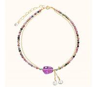 Fußkettchen mit Turmalin in natürlicher, authentischer Farbe, Feng-Shui-Amulett, Pixiu/Piyao-Fußkettchen, Glücksbringer, Amethyst-Fußkettchen, Kristallchakra für Schutz, Liebe, Wohlstand, F