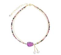 Fußkettchen mit Turmalin in natürlicher, authentischer Farbe, Feng-Shui-Amulett, Pixiu/Piyao-Fußkettchen, Glücksbringer, Amethyst-Fußkettchen, Kristallchakra für Schutz, Liebe, Wohlstand, F