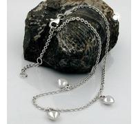 Fußkette 1,7mm Ankerkette längenvariabel mit 3 Herzen rhodiniert Silber 925 27cm