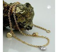 Fußkette 1,7mm Ankerkette mit 3 Herzen bicolor längenvariabel 9Kt GOLD 25cm