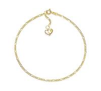Fußkette Figaro Breite 2mm mit kleinem Herzanhänger | aus echt 585 Gold | hochglanzpolierte Fußkette | Echtgold mit Federringverschluß