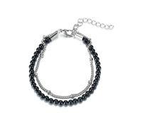 Fußkette FIRETTI "Schmuck Geschenk KörperSchmuck", schwarz (edelstahlfarben, schwarz, schwarz), Fußketten, Damen, Edelstahl, mit Türkis, Achat oder Dumortierit (48965449-0) edelstahlfarben, schwarz, s