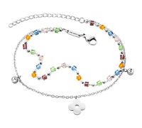 Fußkette JULIE JULSEN "Edelstahl Glänzend 27 Zirkonia und bunte Perlen", silber, Fußketten, Damen, 27cm, Edelstahl, glänzend, Fußkette (44499933-0)