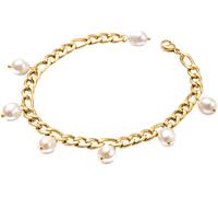 Fußkette mit Anhänger FIRETTI "Schmuck Geschenk Körperschmuck", gold (gelbgoldfarben, weiß), Fußketten, Damen, Edelstahl Perlen, Edelstahl, Perlen, Fußkette mit Anhänger, mit Süßwasserzuchtperle (1882