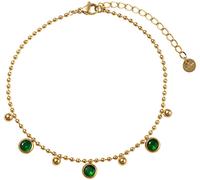 Fußkette mit Anhänger FIRETTI "Schmuck Geschenk Körperschmuck Kreise Kugeln", gold (gelbgoldfarben, grün, grün), Fußketten, Damen, Edelstahl, mit Zirkonia (synth.) (92246162-0) gelbgoldfarben, grün, g