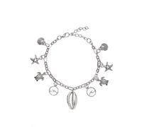 Fußkette mit Anhänger LASCANA, Damen, Gr. Metall, silber (silberfarben), glänzend, unifarben, Fußketten, Seestern,Muschel,Schildkröte,Fußketten Set,Fußkettchen mit Anhänger (15817500-0) silberfarben