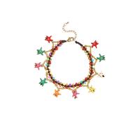 Fußkette mit Anhänger LASCANA "fröhliche Seestern Motive", Damen, Gr. Materialmix, schwarz (pink, blau, gelb, goldfarben, schwarz), bunt, Fußketten, Seesternanhänger, Fußkettchen-Armband, Fußkettchen