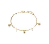 Fußkette mit Anhänger S.OLIVER "Summer Charms, Muschel-Design, Herz, Sonne", gelbgoldfarben, weiß, Fußketten, Edelstahl Perlen, Edelstahl, Perlen, mit Kunststoffperle (49238051-0) gelbgoldfarben, weiß